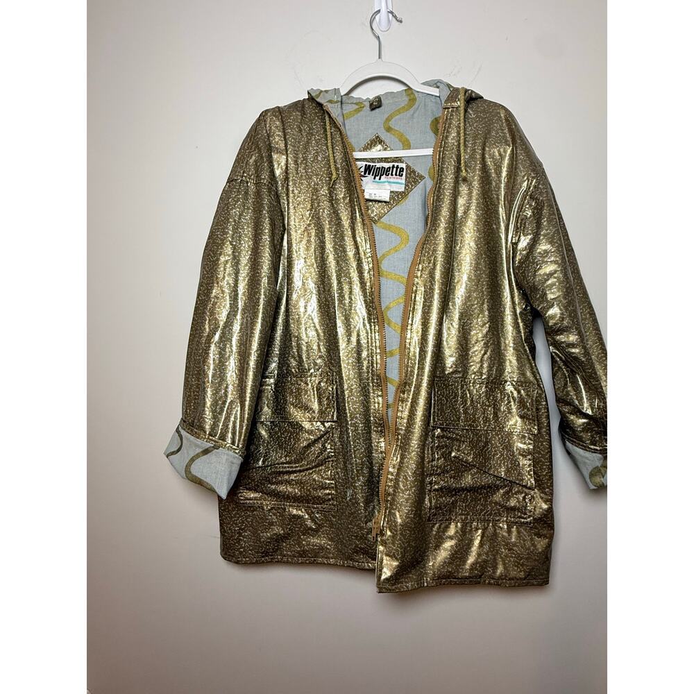 Vintage Wippette Gold Metallic Hooded‎ Raincoat Women's L Retro 80s/90s Zip